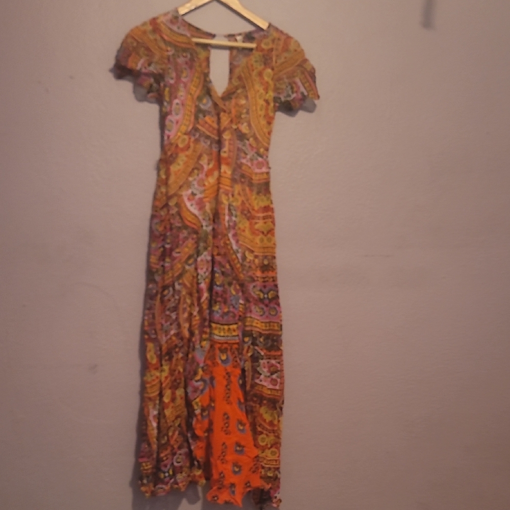 Anthropologie Vibrant Paisley Maxi Dress - Orange and Pink